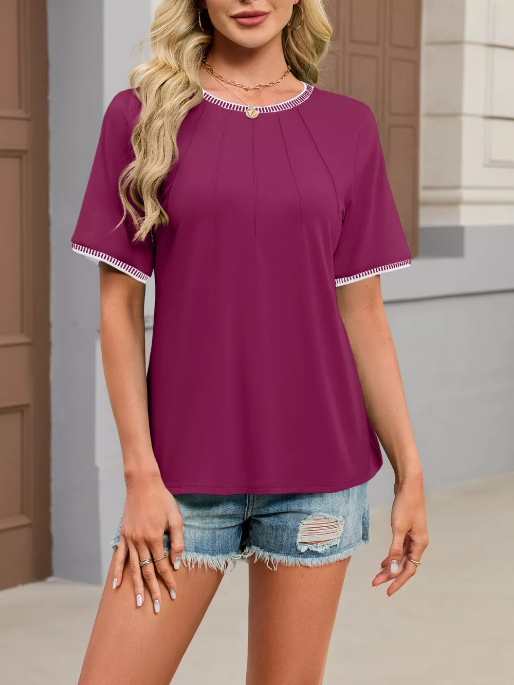 Contrast Trim Short Sleeve T-Shirt, image 17