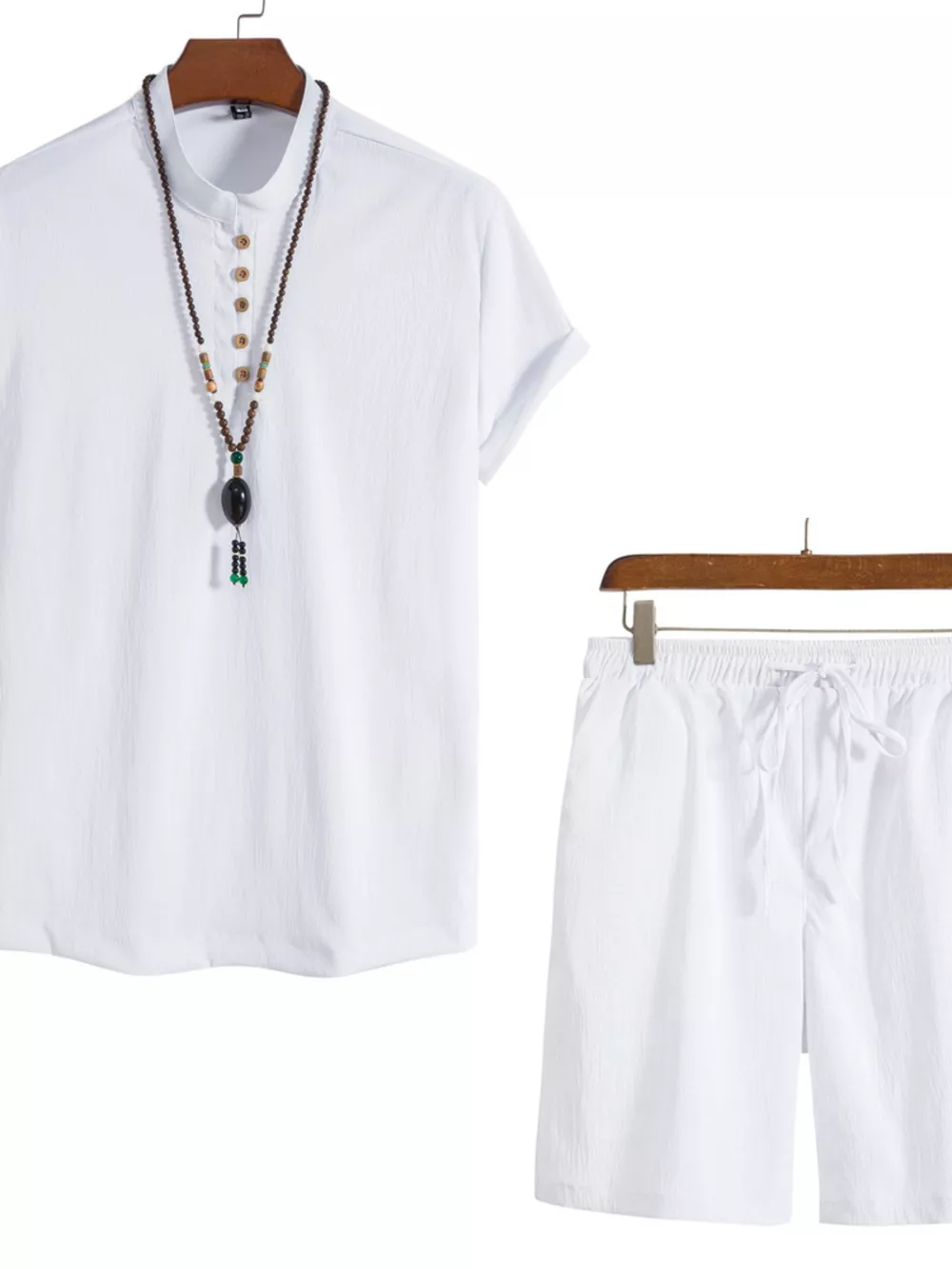 Men's Plus Size Casual Mandarin Collar Short Sleeve Shirt and Shorts Set, image 7