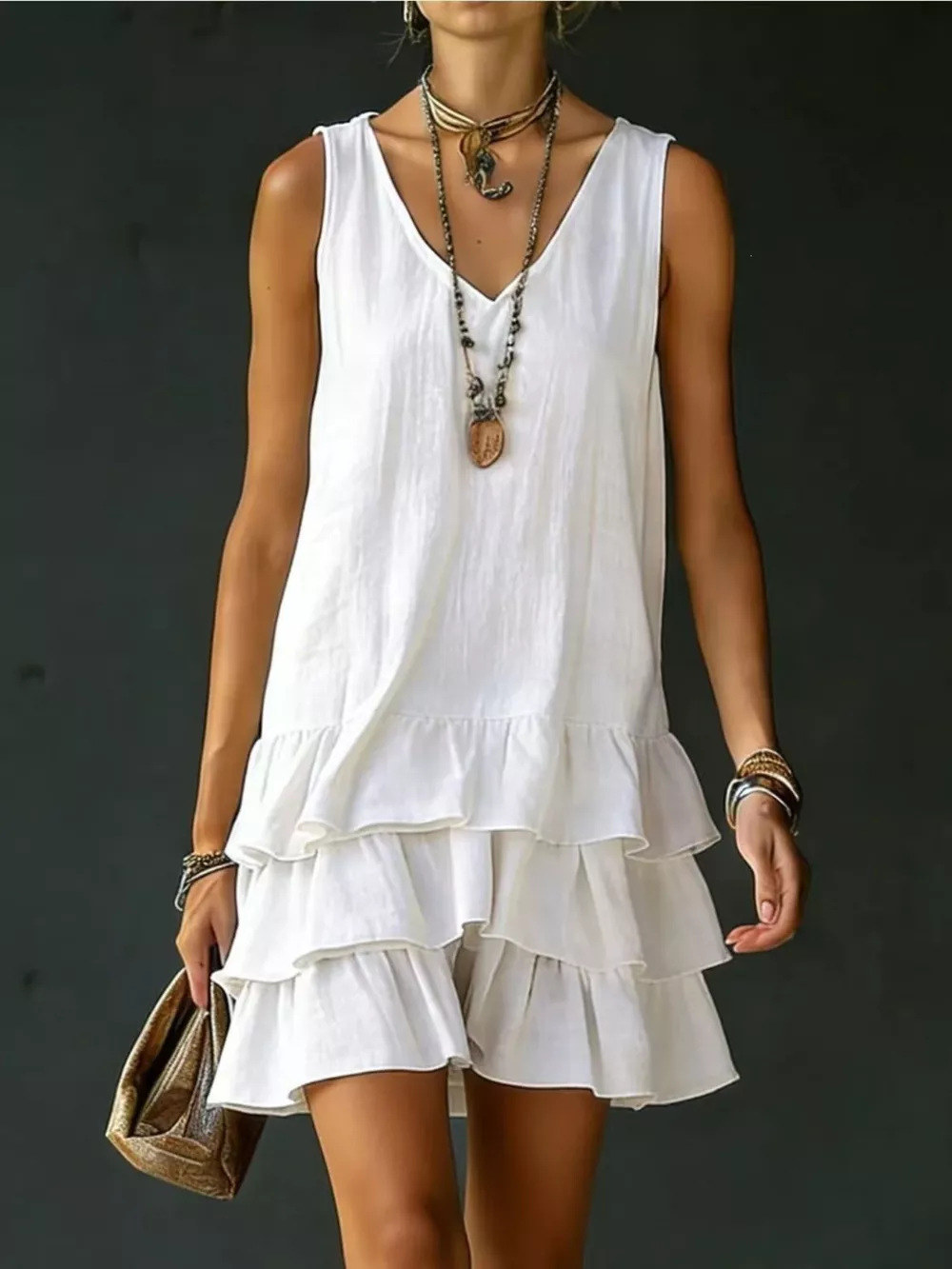 Full Size Ruffled Hem V-Neck Sleeveless Dress Plus Size, image 16