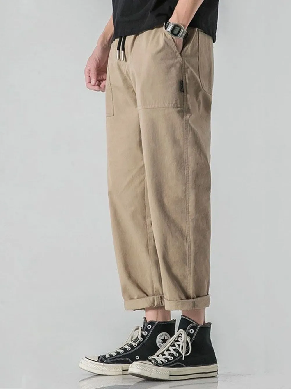 Men's Plus Size Drawstring Wide Leg Pants, image 5
