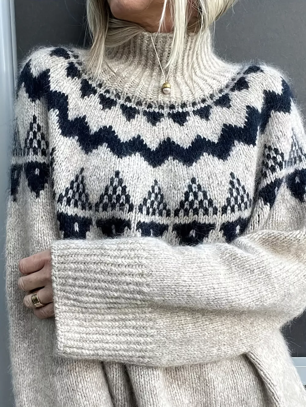 Nordic Pattern High Neck Sweater, image 4