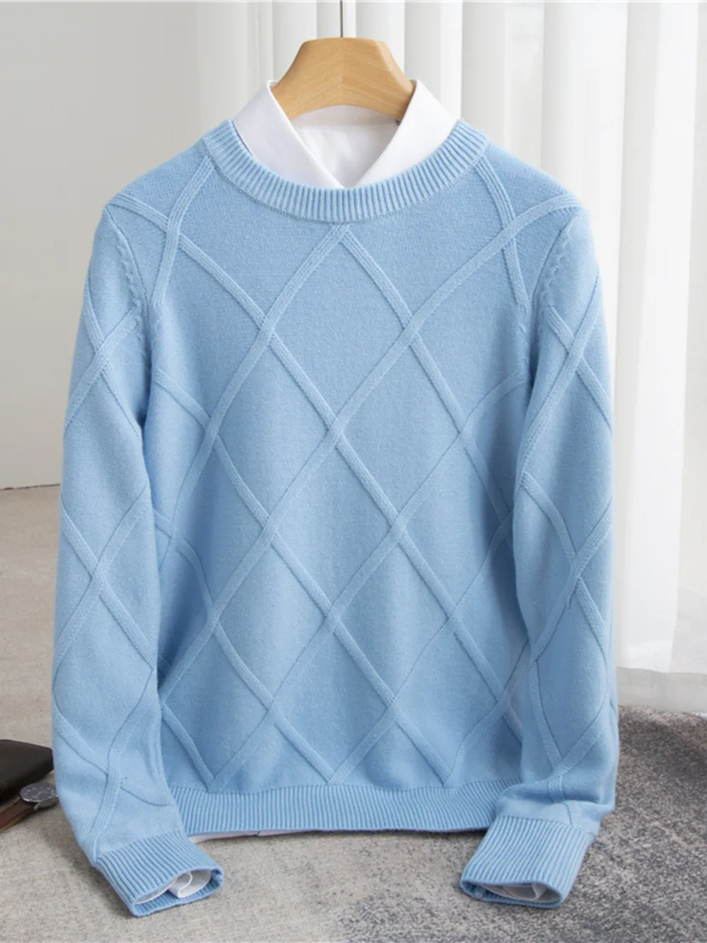 Men's Full Size Diamond Pattern Long Sleeve Sweater Plus Size, image 4