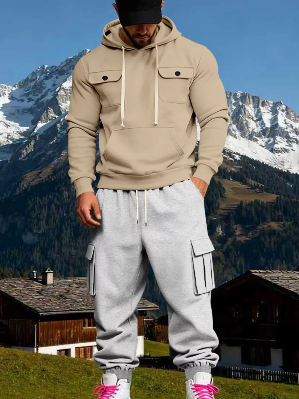 Men's Full Size Kangaroo Pocket Hoodie and Sweatpants Two-Piece Set Plus Size, image 13