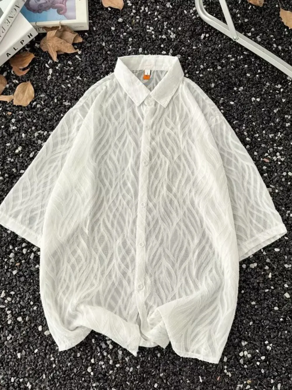 Men's Full Size Wave Pattern Short Sleeve Button-Up Shirt Plus Size, image 5