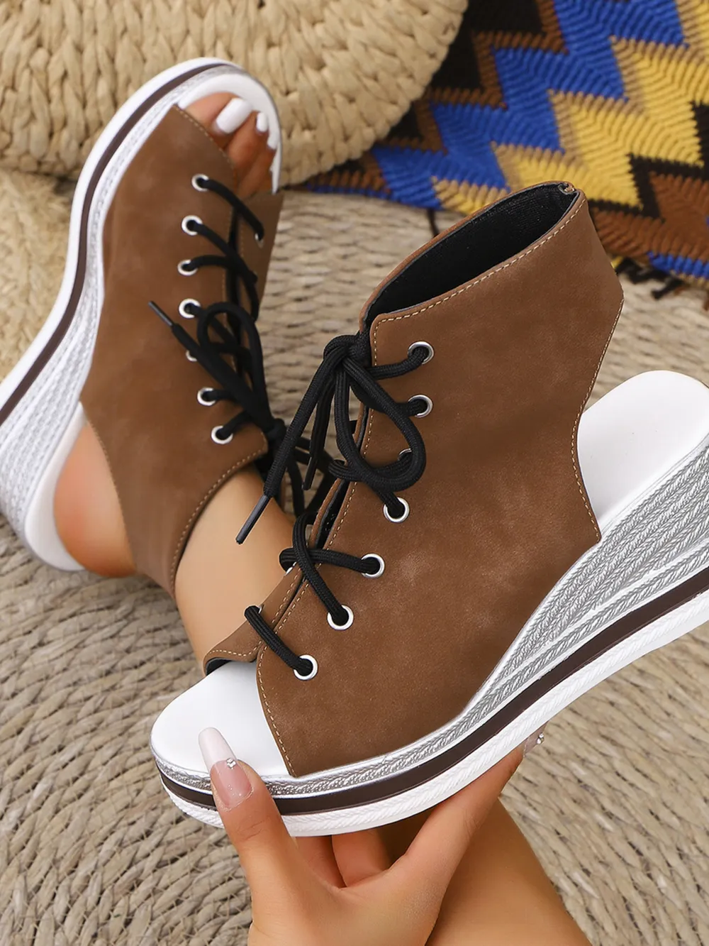 Lace Up Open Toe Wedge Sandals, image 8