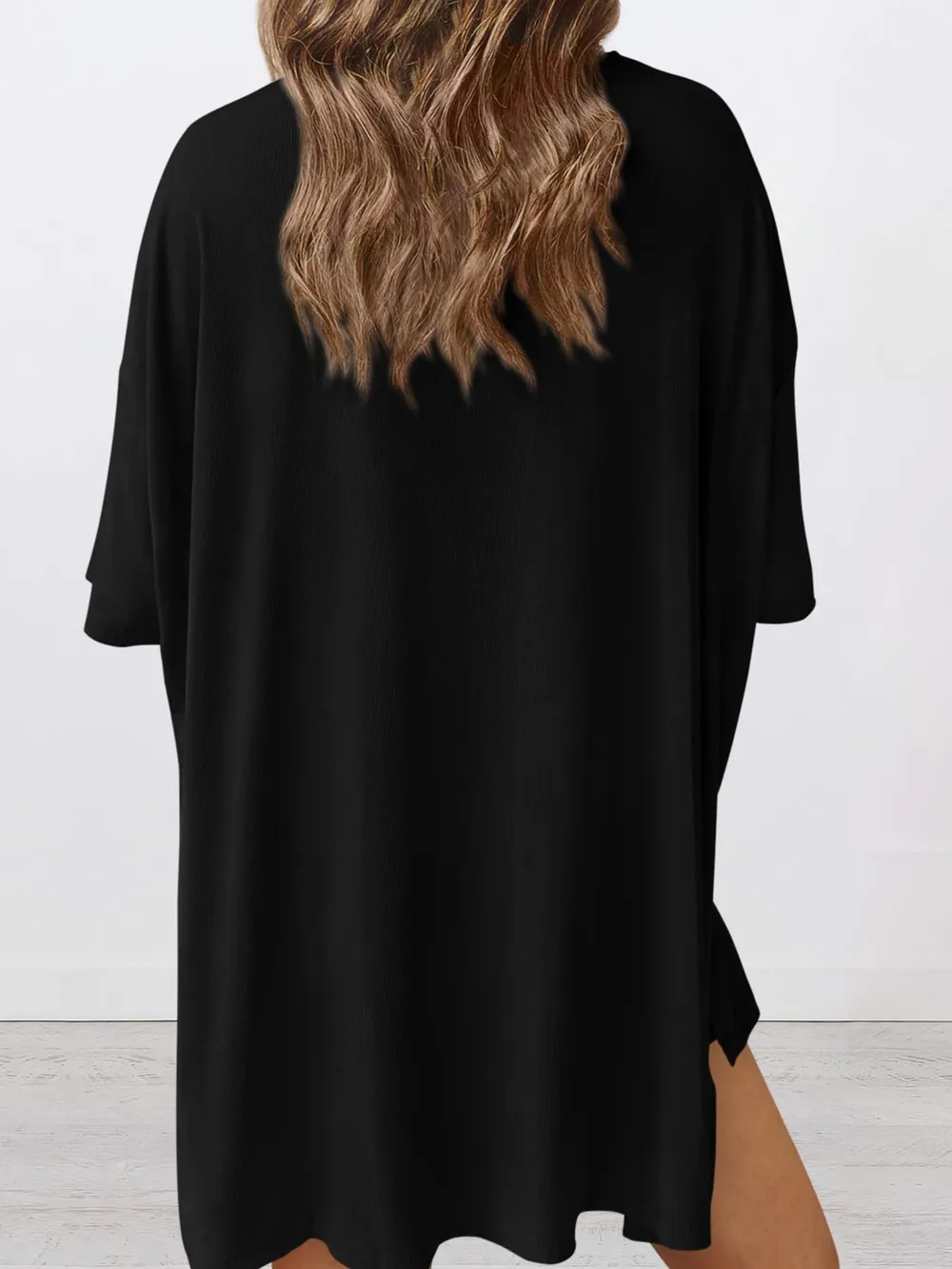 Full Size Oversized Slit Round Neck Top and Shorts Lounge Set Plus Size, image 3