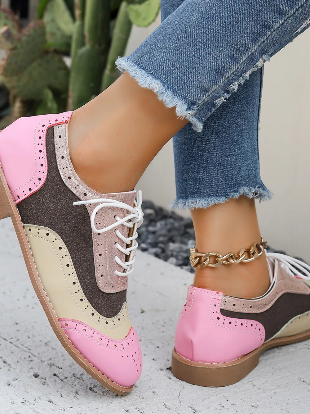Round Toe Flats Color Block Loafers, image 2