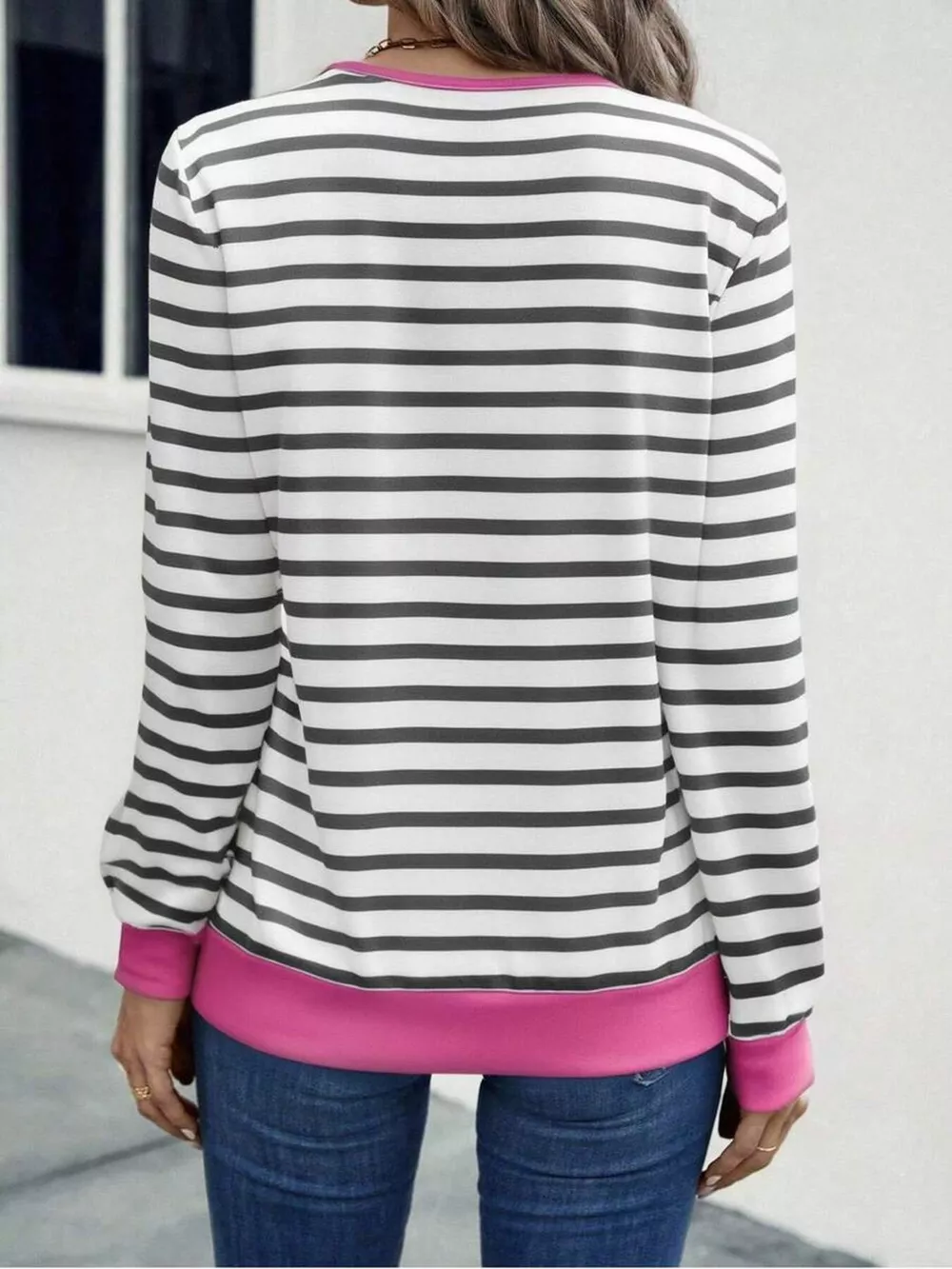 Striped V-Neck Long Sleeve T-Shirt, image 15