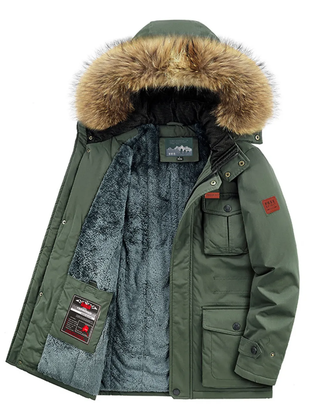 Men's Plus Size Fur Hooded Warm Winter Coat, image 6