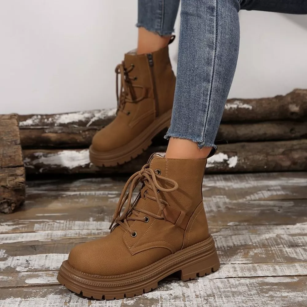 Round Toe Lace Up Platform Boots, image 2