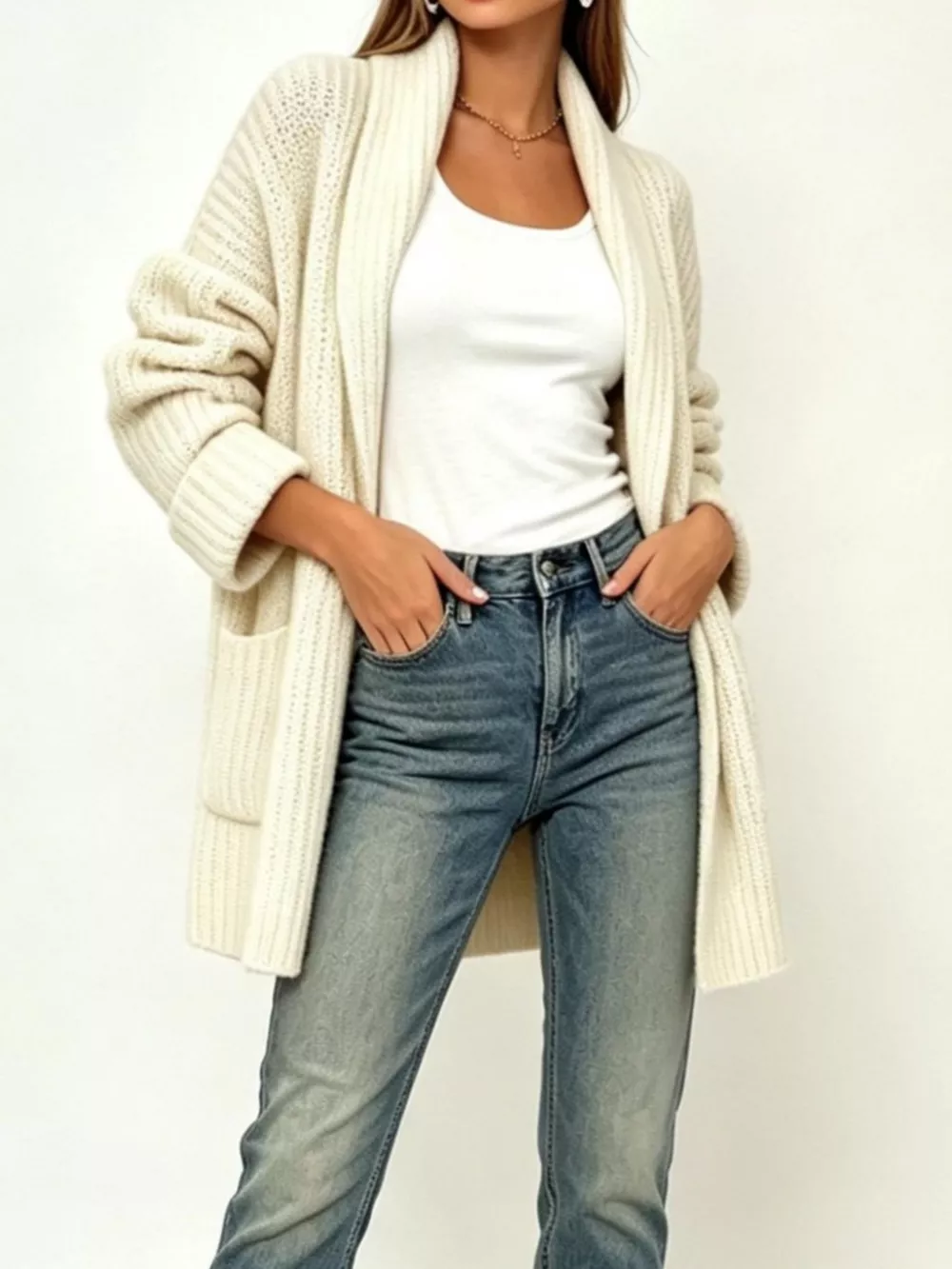 Full Size Open-Front Cardigan with Pockets Plus Size, image 2
