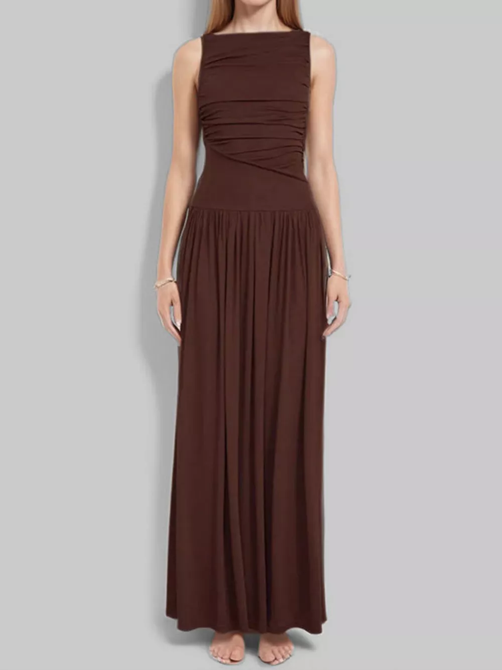 Full Size Ruched Sleeveless Maxi Dress Plus Size, image 8
