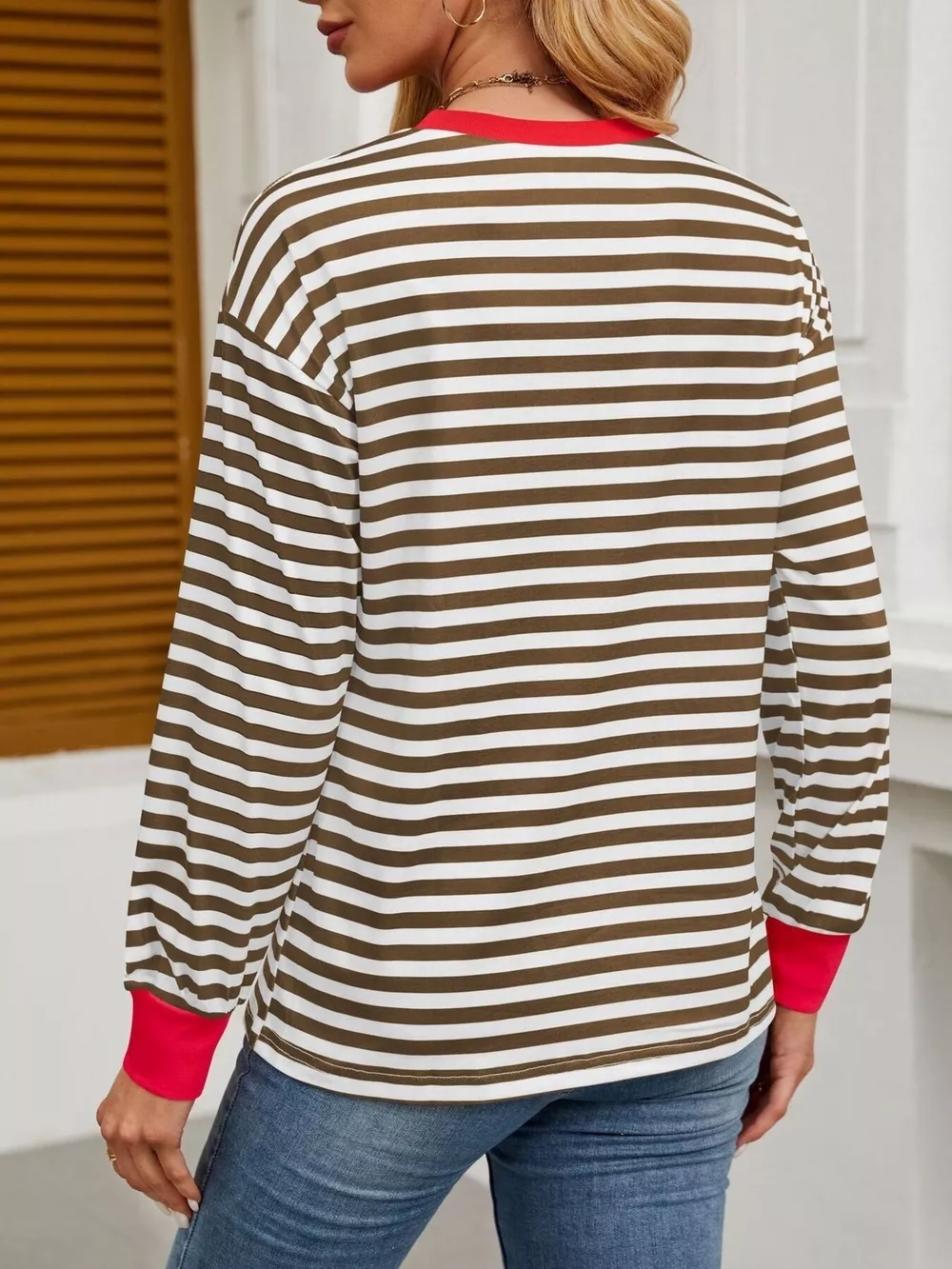 Striped Round Neck Long Sleeve T-Shirt, image 11