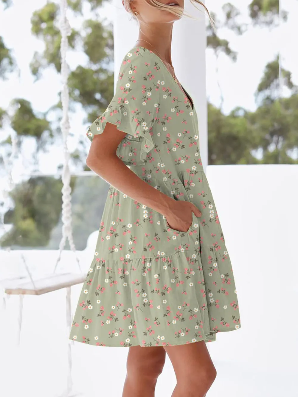 Polka Dot V-Neck Short Sleeve Mini Dress, image 8