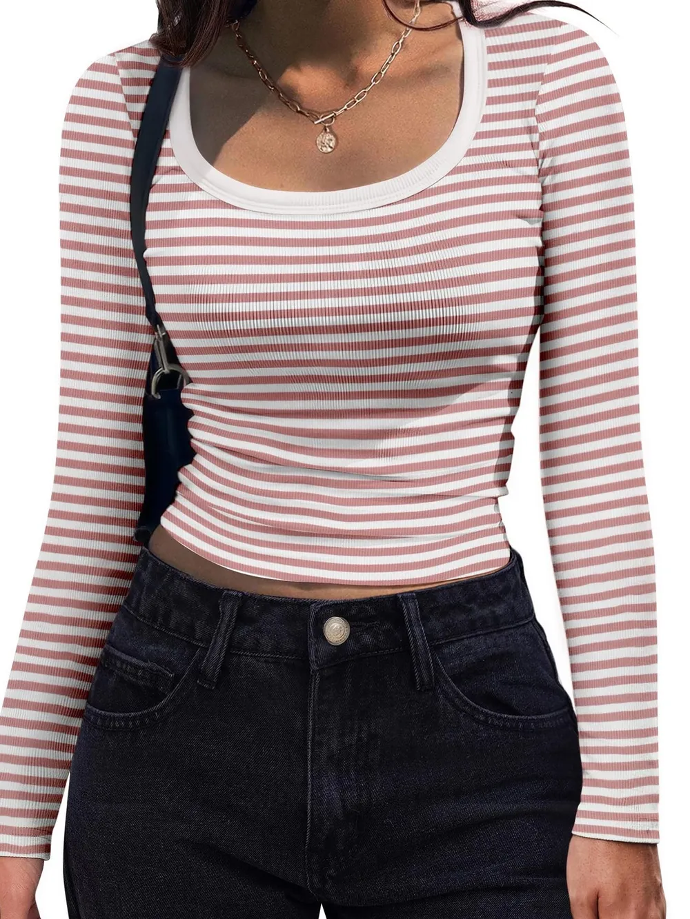 Striped Long Sleeve Scoop Neck T-Shirt, image 10