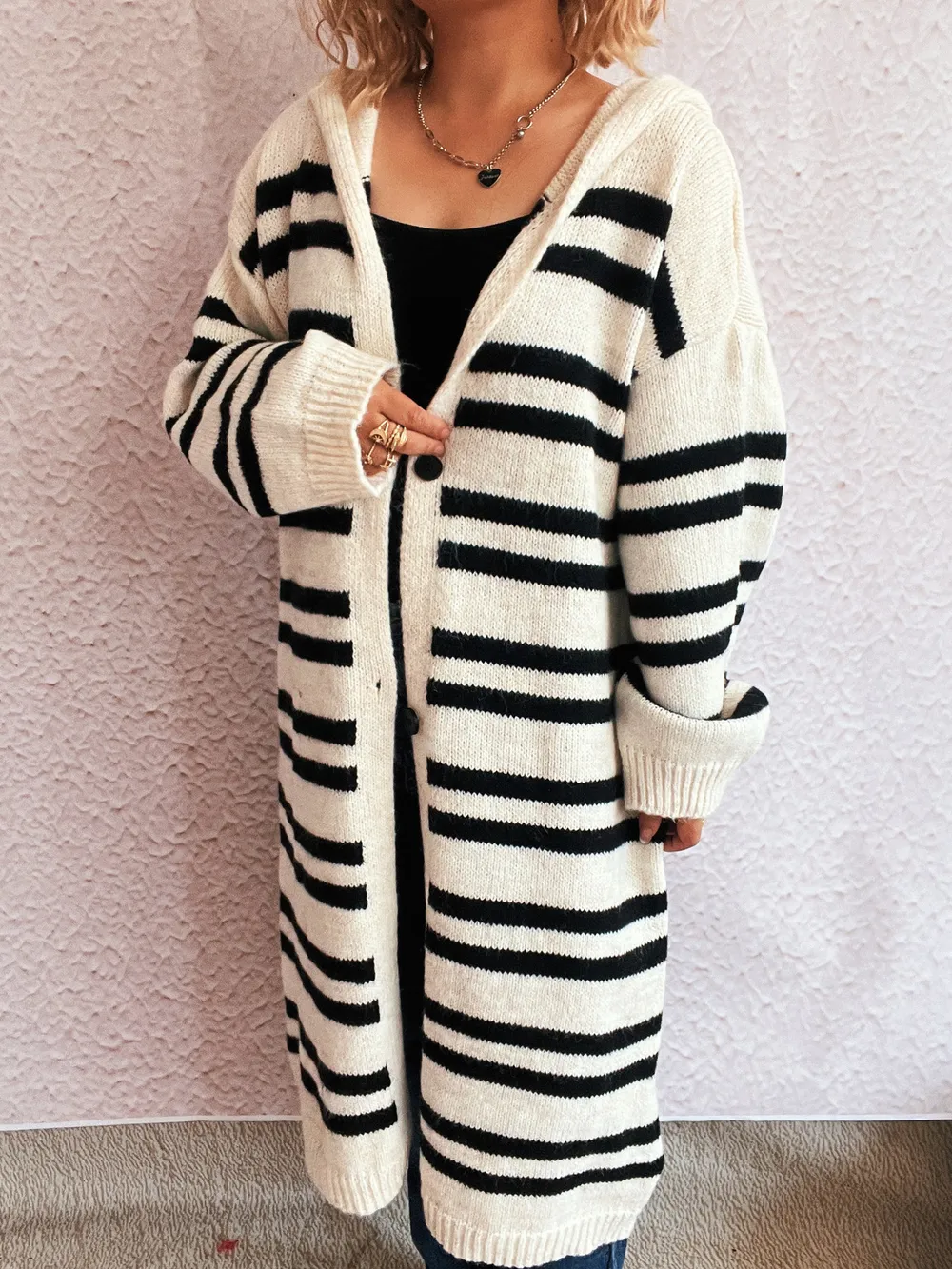 Striped Open Front Hooded Cardigan, image 24