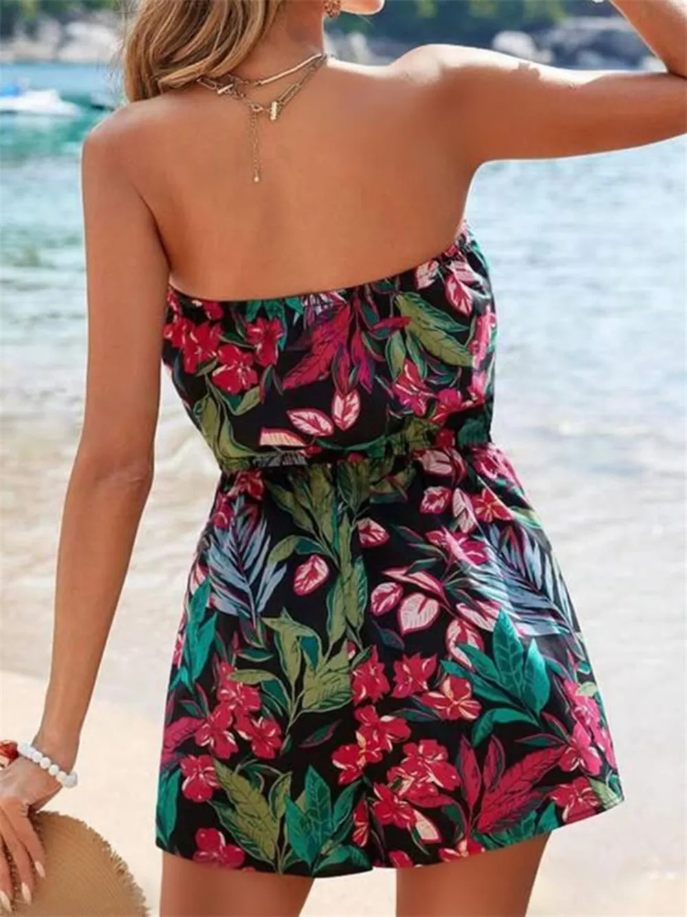 Floral Print Strapless Elastic Waist Romper, image 7