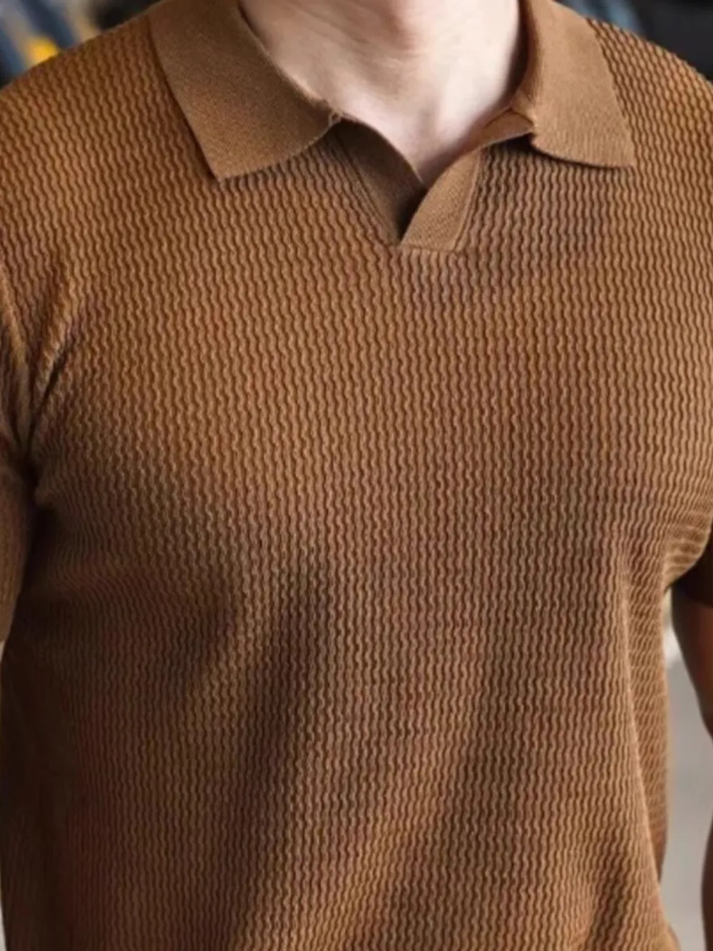 Men's Full Size Textured Knit Polo Shirt Plus Size, image 3