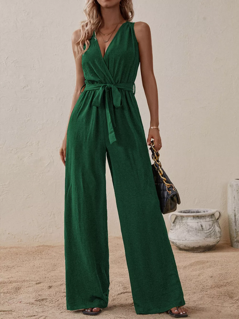 Sleeveless Tie Waist Wide Leg Jumpsuit, image 9