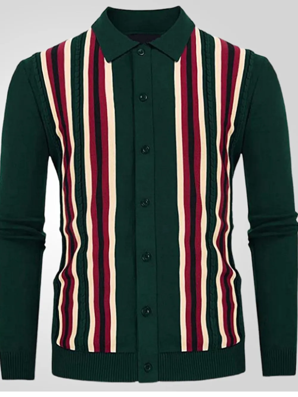 Men's Plus Size Striped Button Up Cardigan, image 5