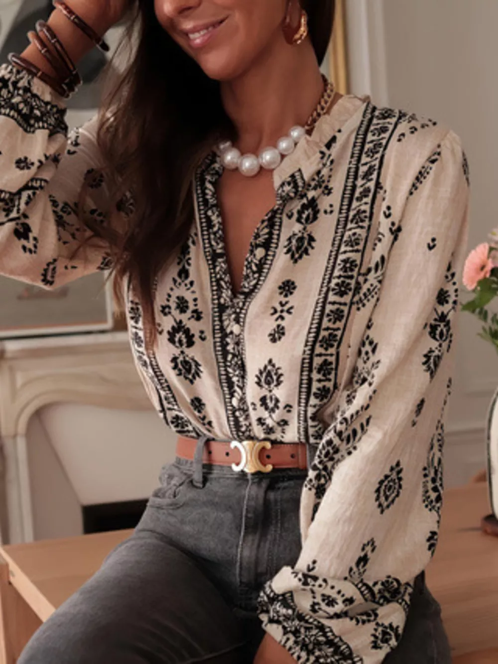 Printed Long Sleeve Blouse, image 3