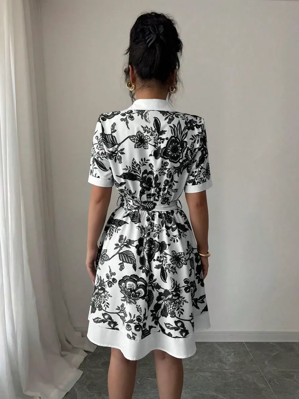 Printed Button Front Mini Dress, image 11