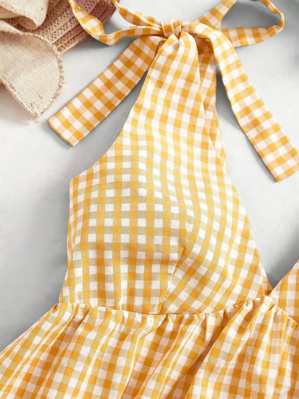 Gingham Tie-Shoulder Mini Dress, image 8