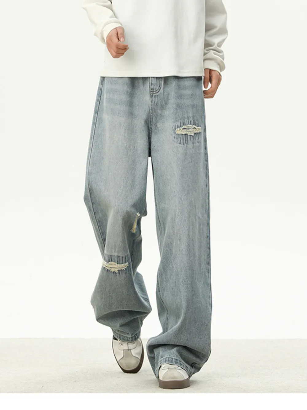 Men's Full Size Distressed Wash Loose Fit Jeans Plus Size, image 3