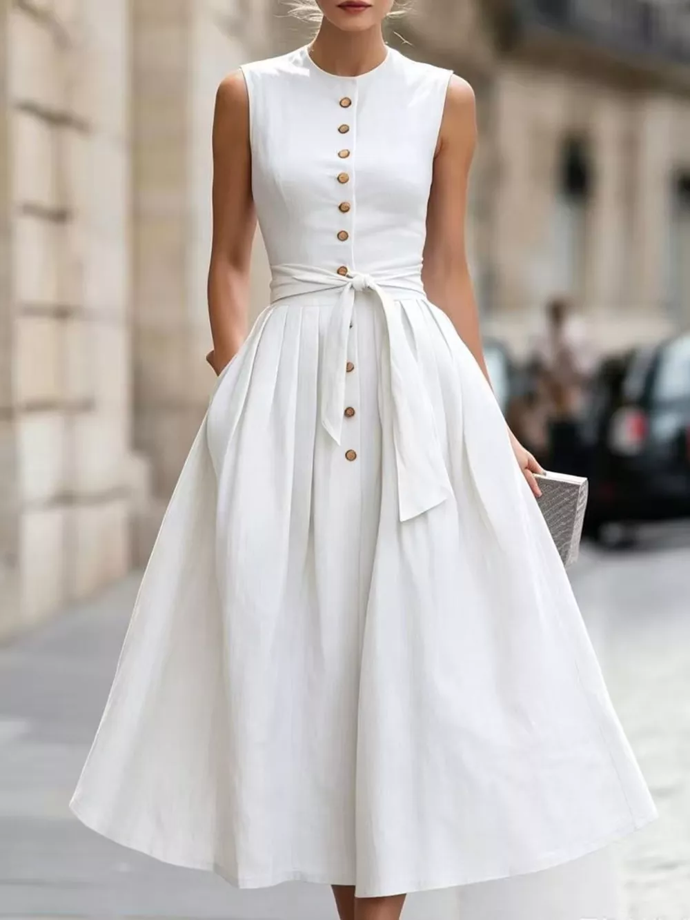 Full Size Sleeveless Button-Front Belted Midi Dress Plus Size, image 3
