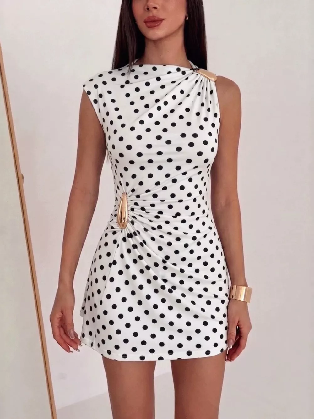 Ruched Asymmetrical Sleeveless Mini Dress, image 8