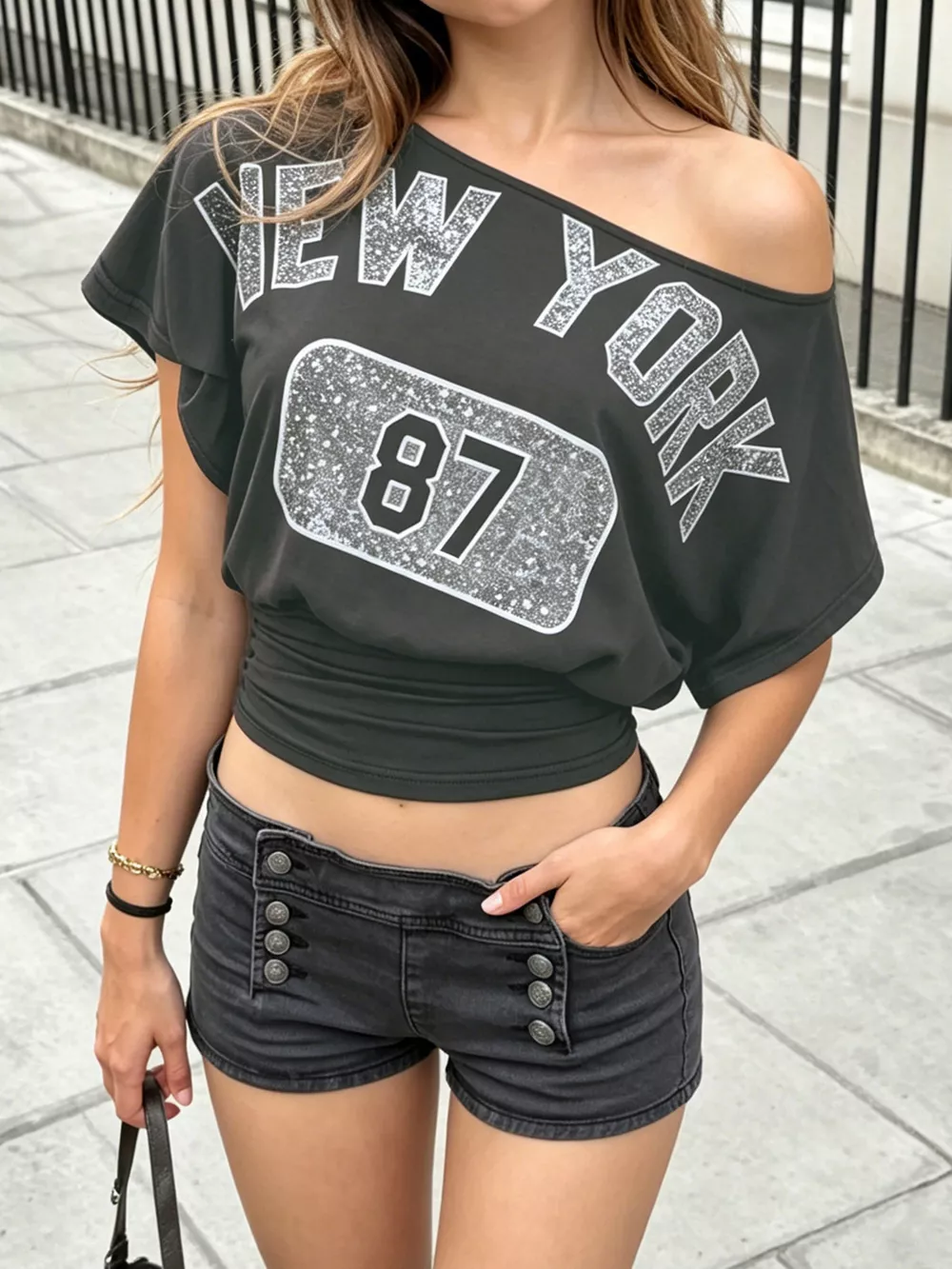 Letter Graphic One Shoulder Top