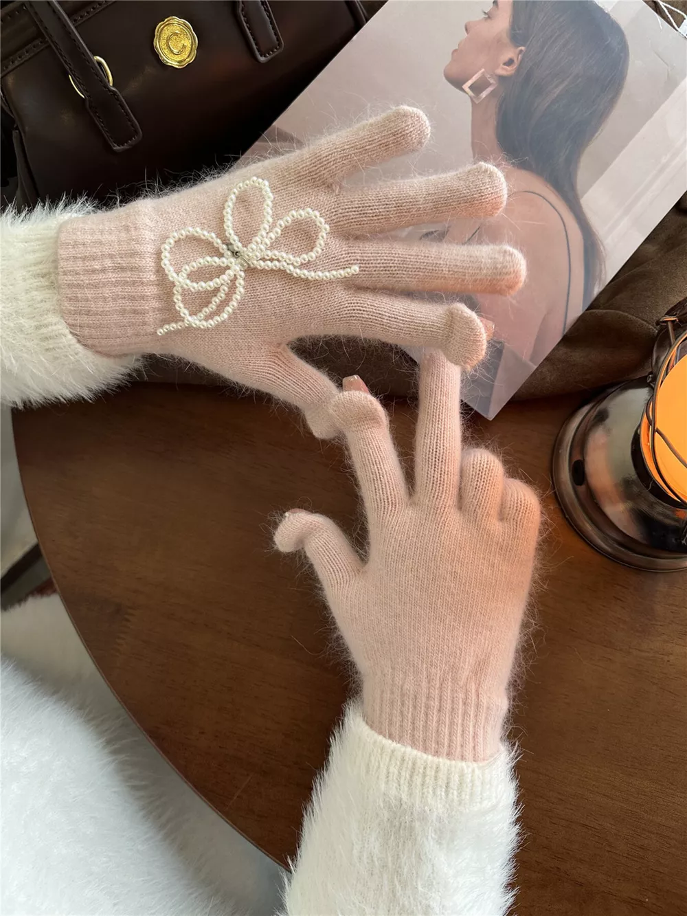 Pearl Embellished Knit Gloves, image 7