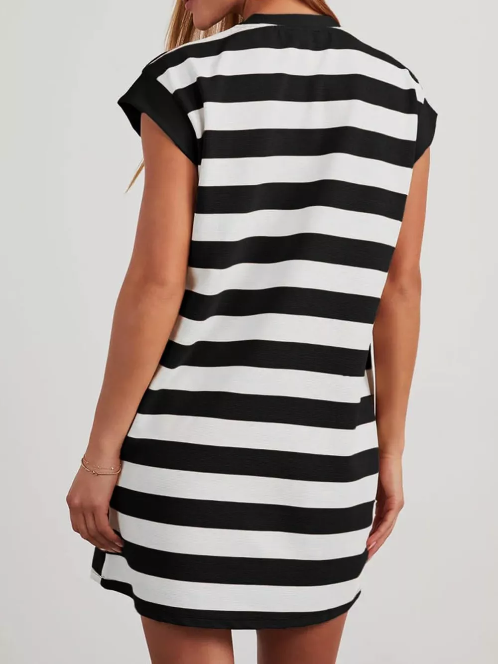 Full Size Casual Striped Short Sleeve Mini Dress Plus Size, image 3