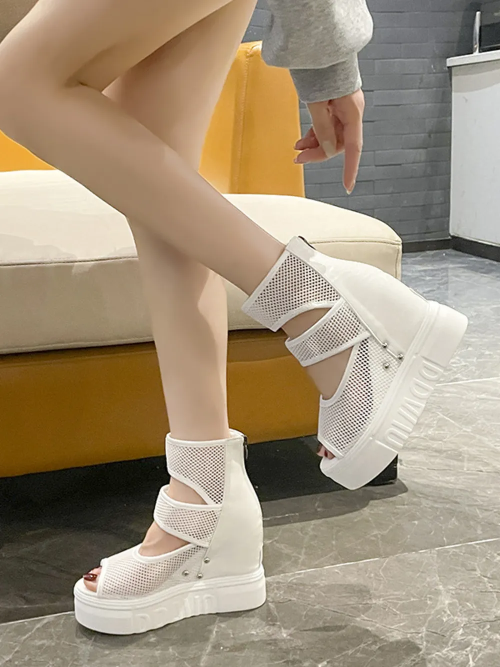 Mesh Cutout Platform Sandal, image 5