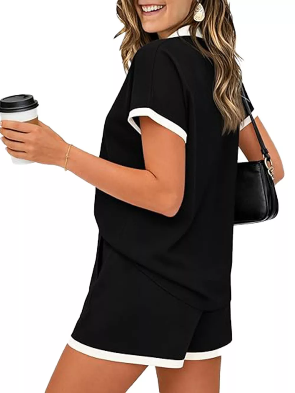 Polo Collar Short Sleeve Top and Shorts Set, image 16