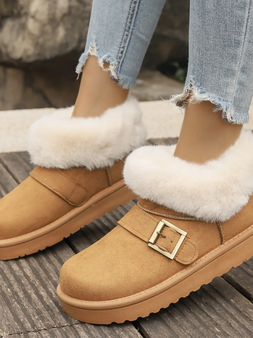 Fur-Lined Buckle Winter Ankle Boots, image 7