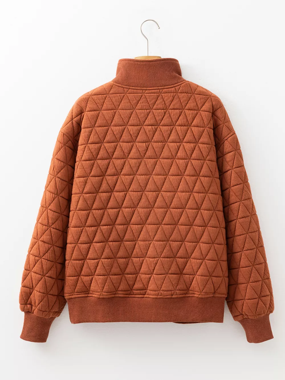 Geometric Quilted Half Zipped Loose Sweatshirt, image 2