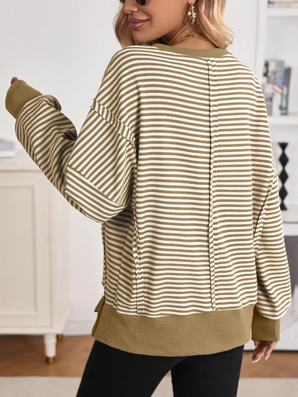 Exposed Seam Striped Contrast Sweatshirt, image 13