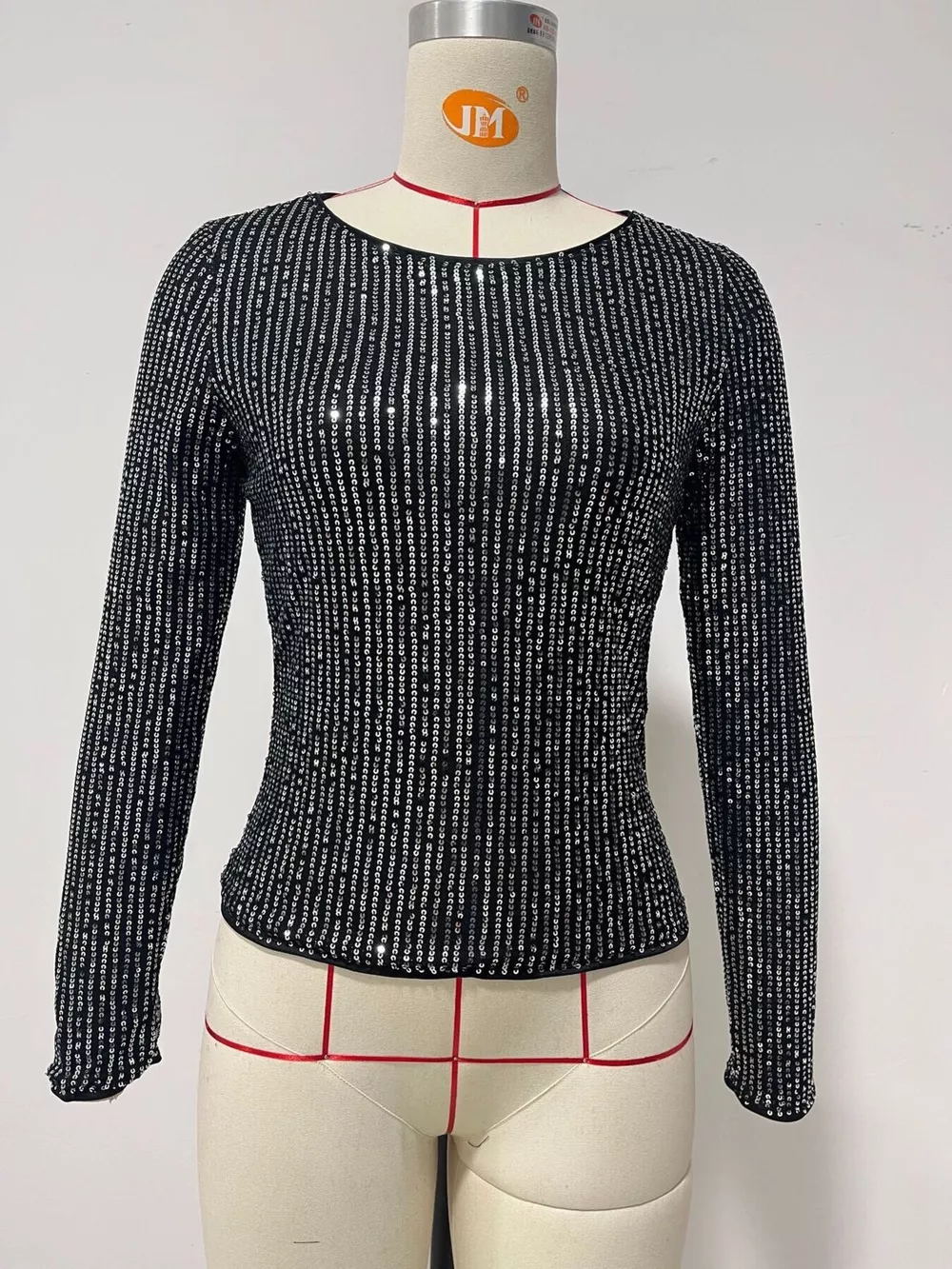 Sequin Long Sleeve Crop T-Shirt, image 3