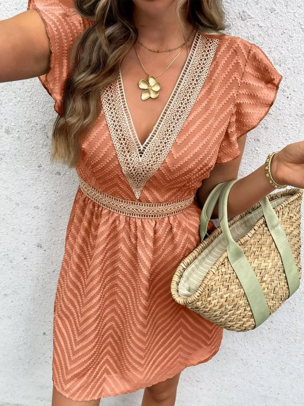 V-Neck Ruffle Sleeve Mini Dress, image 22