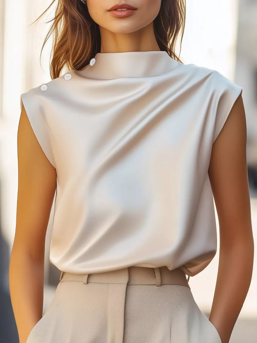 Elegant Sleeveless Button-Detail Blouse, image 2