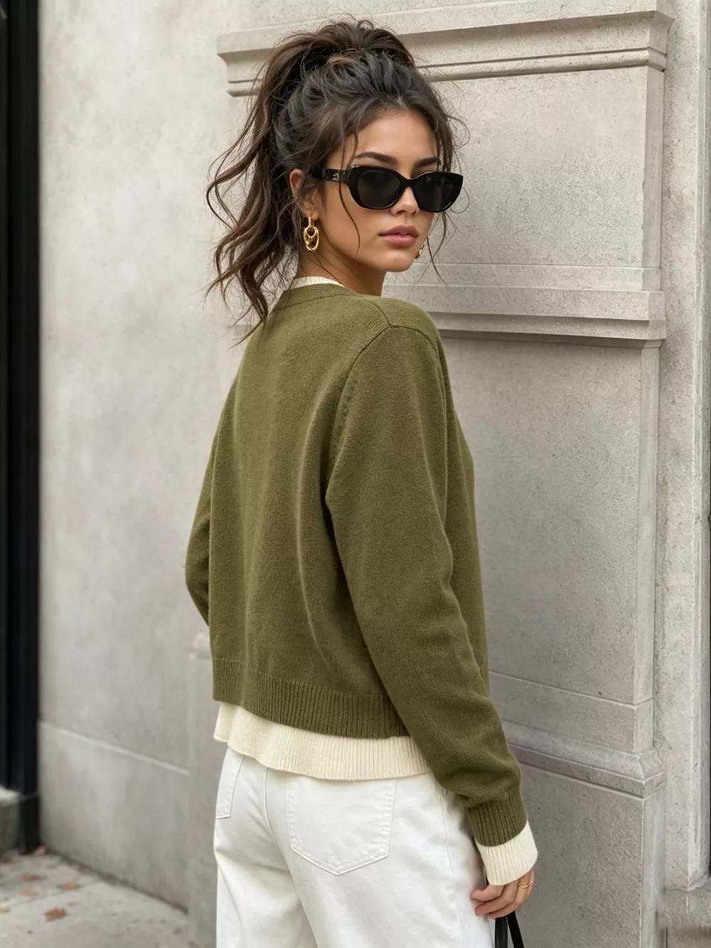 V-Neck Button-Down Contrast Layered Cardigan, image 13