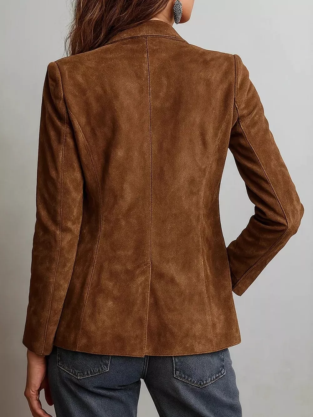 Full Size Slim Fit Suede Long Sleeve Blazer Plus Size, image 2