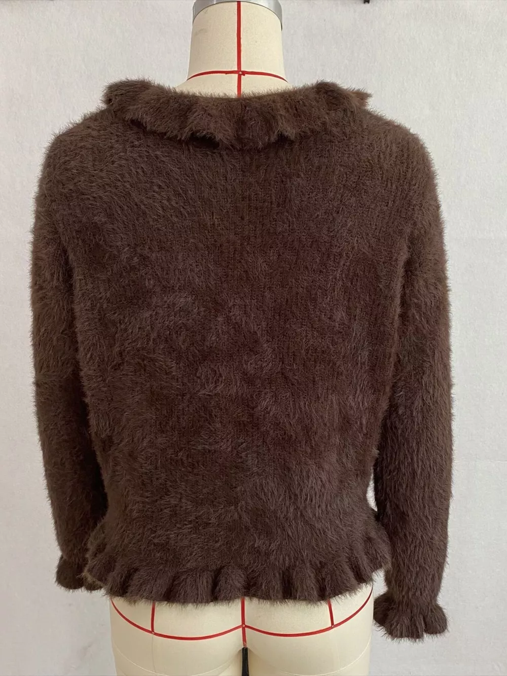 Soft Fuzzy Cardigan with Ruffled Collar and Pearl Buttons, image 18