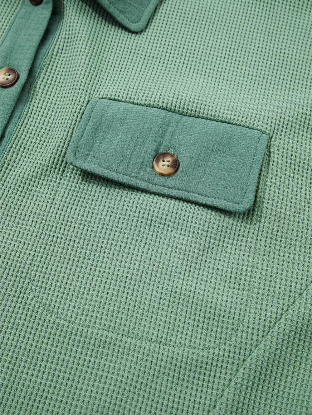 Waffle Knit Vintage Patchwork Button Up Loose Shirt, image 3