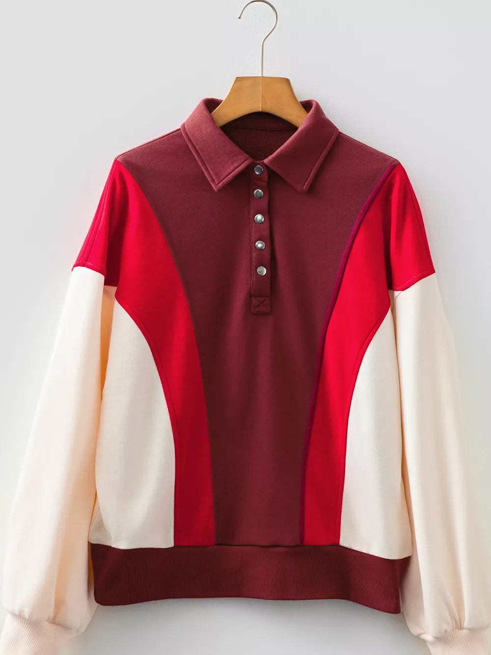 Color Block Patchwork Snap Button Oversize Hoodie, image 3