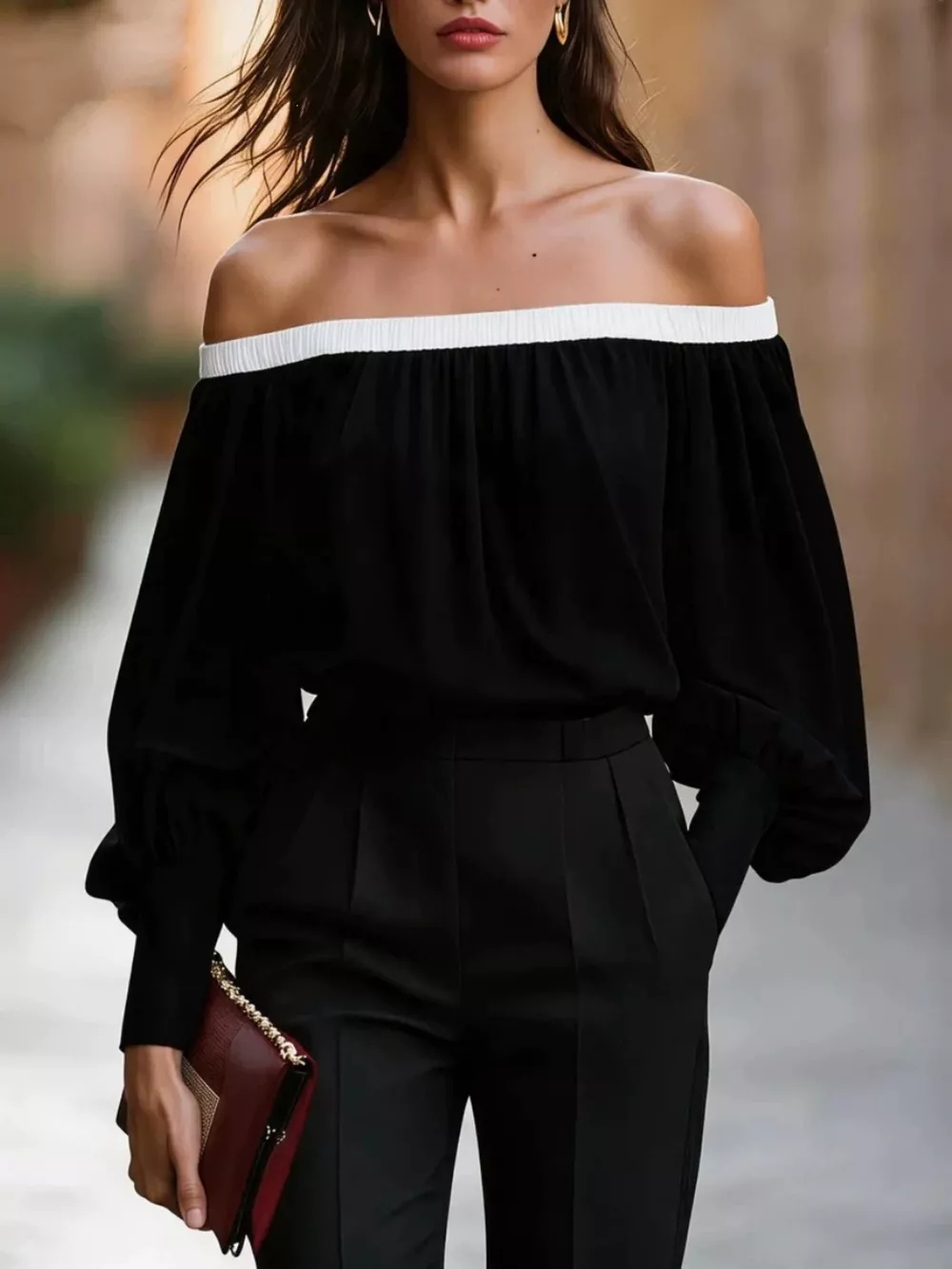 Off-Shoulder Lantern Sleeve Blouse, image 4