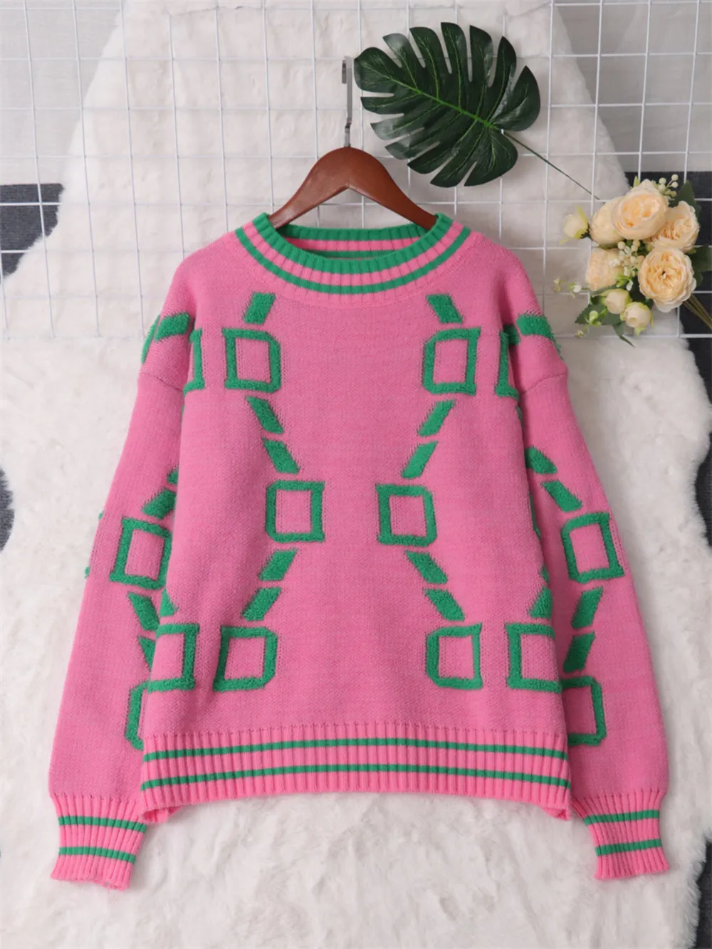 Contrast Round Neck Long Sleeve Sweater, image 8