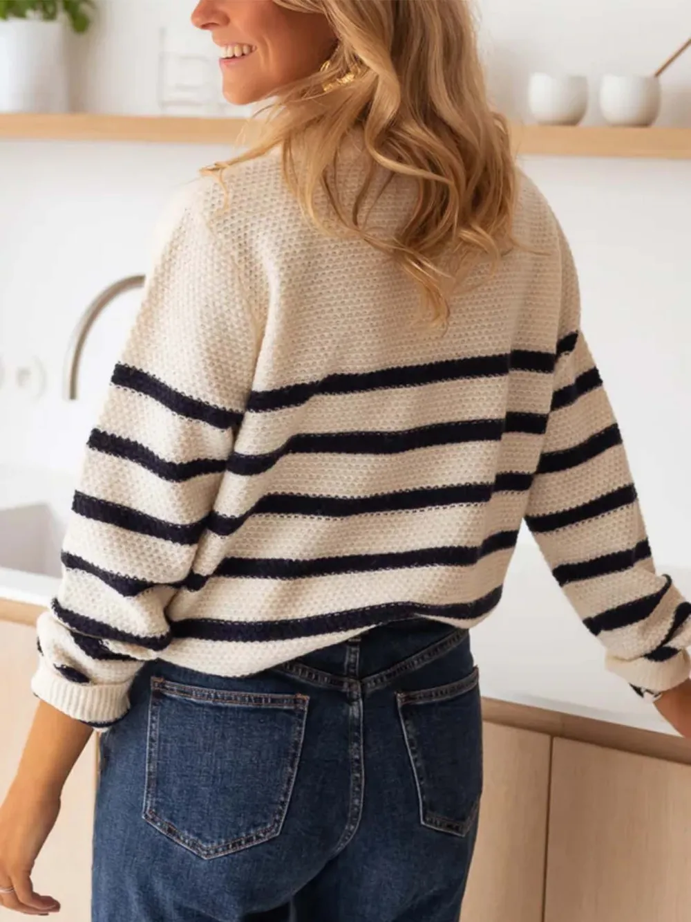 Striped Button-Front Sweater, image 2