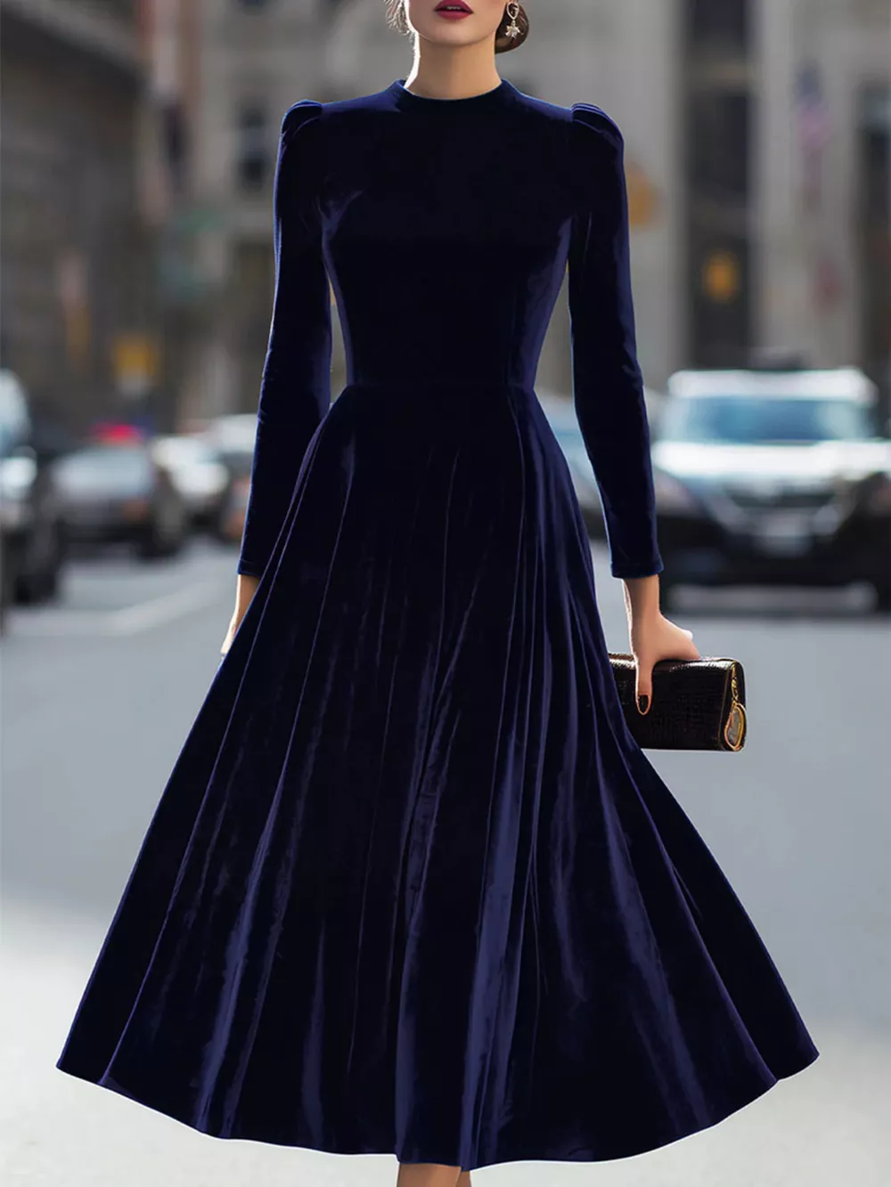 Velvet Long Sleeve A-Line Dress, image 2
